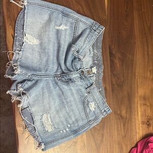 Aerie Sky Blue Frayed Hem Jean Shorts